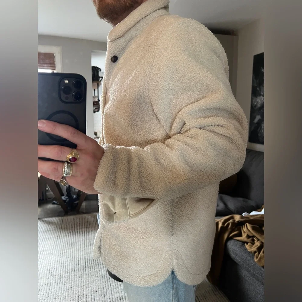 Zara Off-White Sherpa Jacket with Buttons - Picture 5 of 6